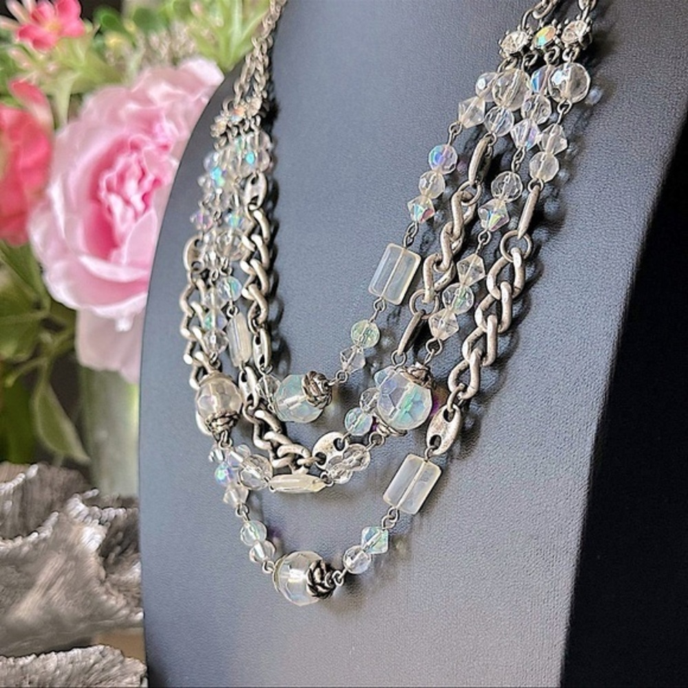 Stunning Vintage Necklace | AB Crystals | Multi Strand 🔗 Gucci Link | Silver GVC